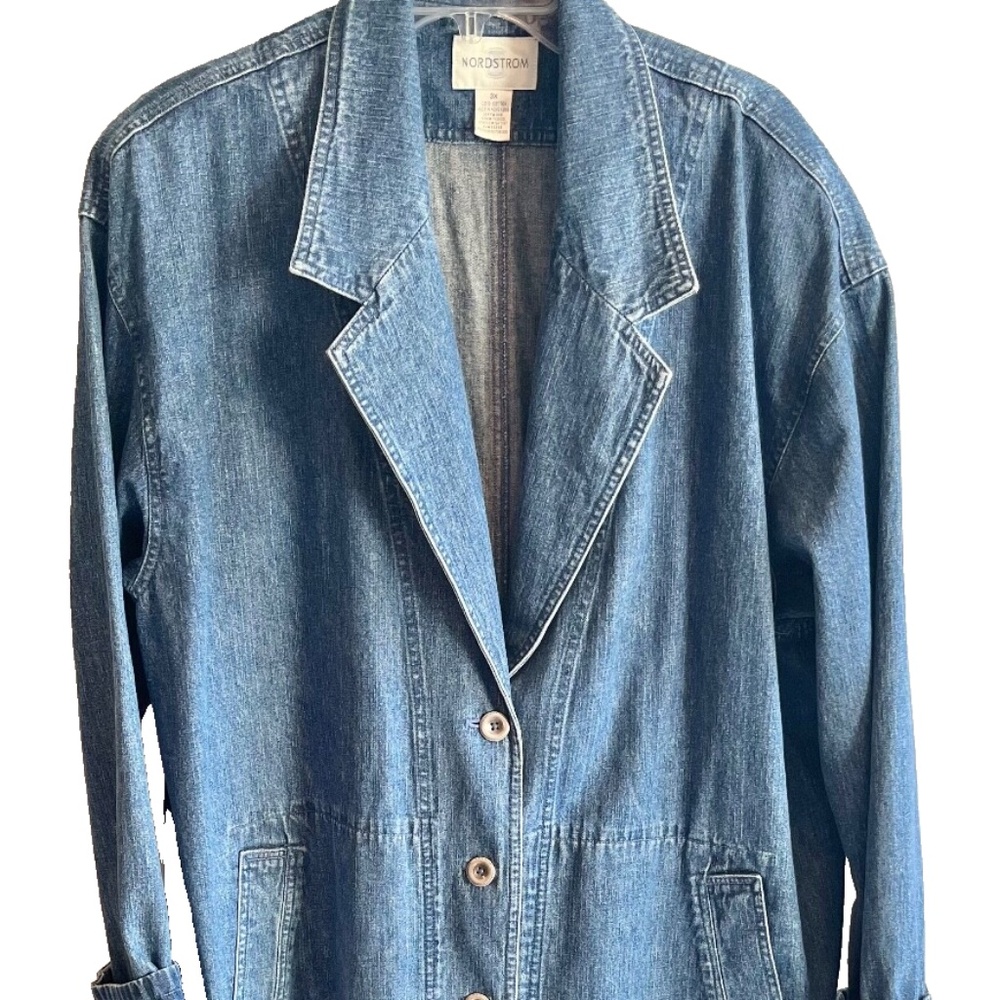 Women Vintage NORDSTROM Demin LONG Trench Coat